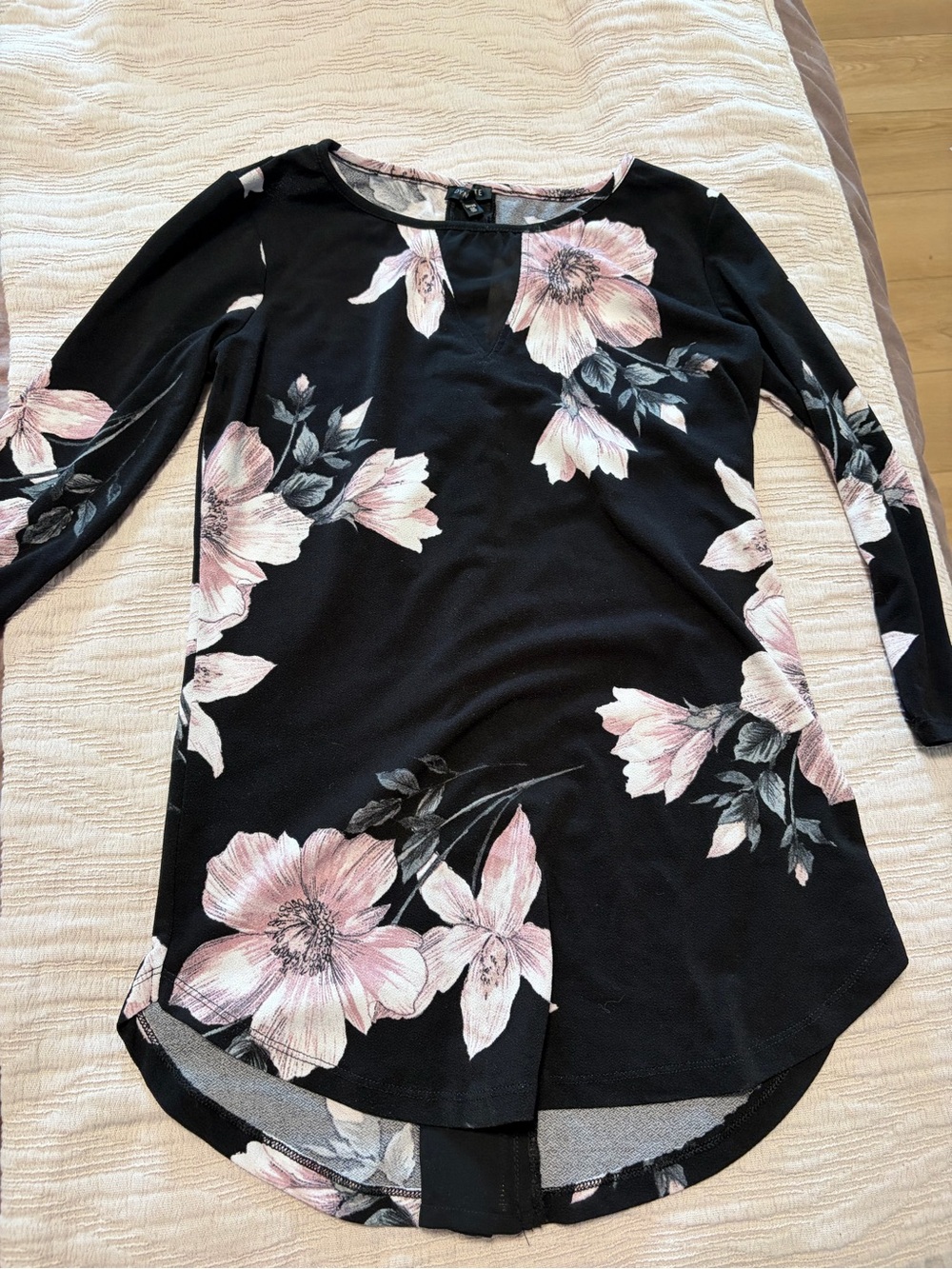 Dynamite Black High-Low Tunic with Pink Floral Print